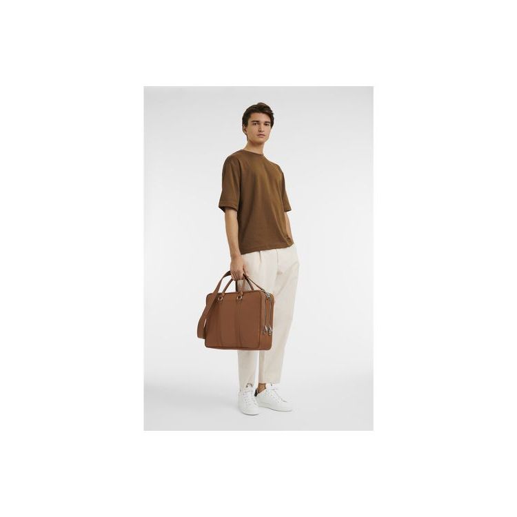 Longchamp Briefcase L Caramel Leren Aktetas Bruin | 819045-ZWV