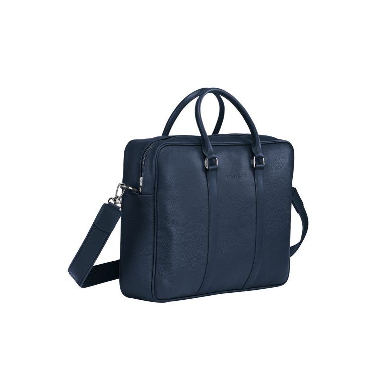 Longchamp Briefcase M Leren Aktetas Donkerblauw | 274653-KHT