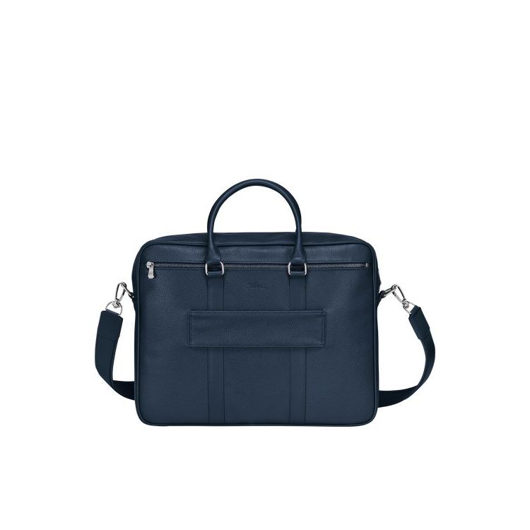 Longchamp Briefcase M Leren Aktetas Donkerblauw | 274653-KHT