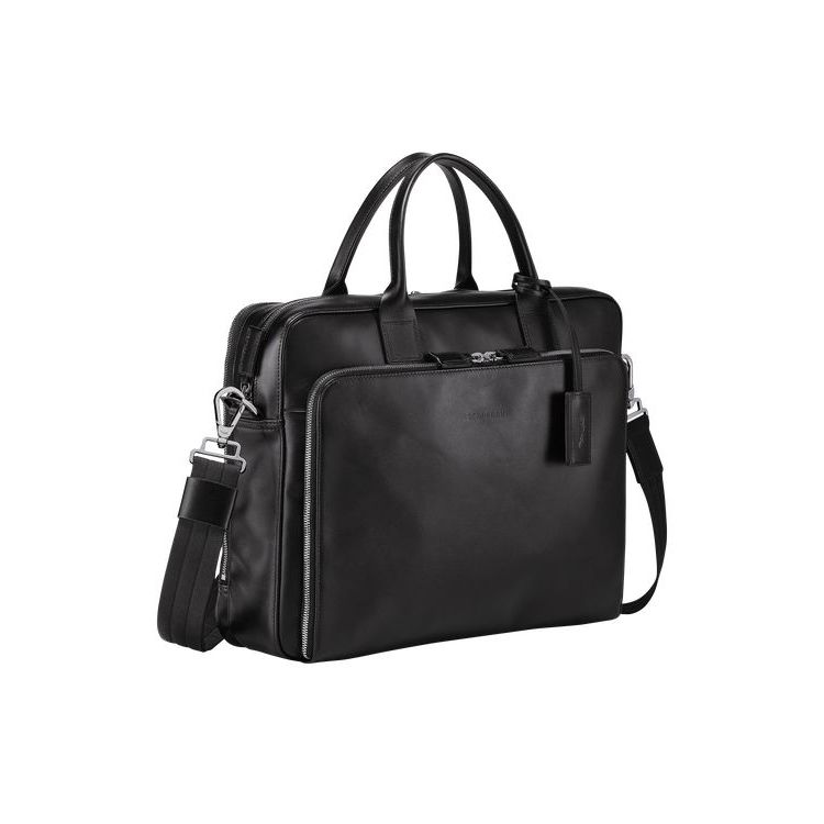 Longchamp Briefcase M Leren Aktetas Zwart | 059482-NWF