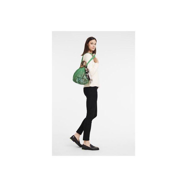 Longchamp Canvas Schoudertassen Groen | 369701-QOK