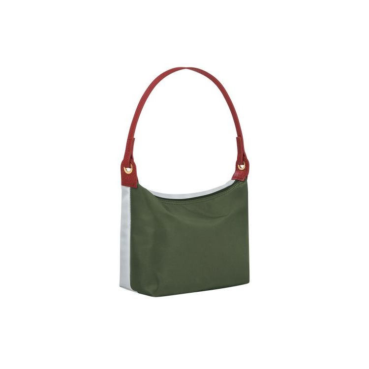 Longchamp Canvas Schoudertassen Khaki | 358126-SWA