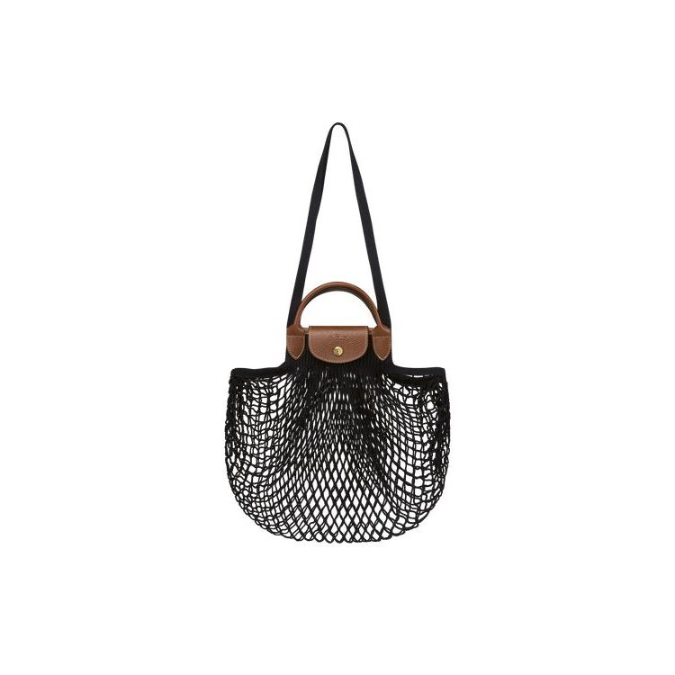 Longchamp Canvas Schoudertassen Zwart | 058316-OQF