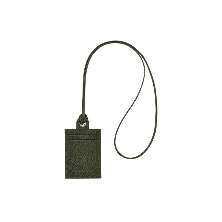 Longchamp Card With Necklace Forest Leren Kaarthouder Groen | 356194-NVA