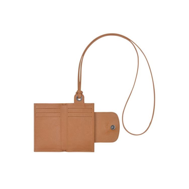 Longchamp Card With Necklace Hazelnut Leren Kaarthouder Beige | 743089-IFV