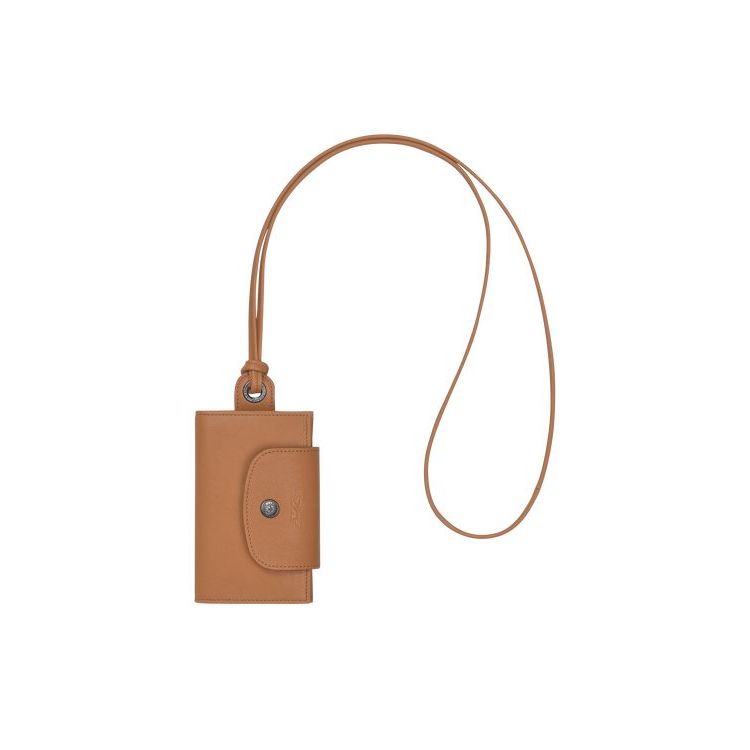 Longchamp Card With Necklace Hazelnut Leren Kaarthouder Beige | 743089-IFV