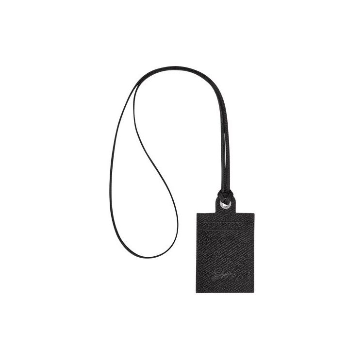 Longchamp Card With Necklace Leren Kaarthouder Zwart | 520936-IHG