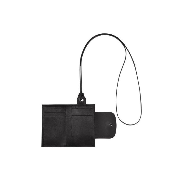 Longchamp Card With Necklace Leren Kaarthouder Zwart | 731264-AYZ