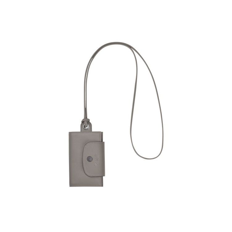 Longchamp Card With Necklace Turtledove Leren Kaarthouder Grijs | 810526-SXJ