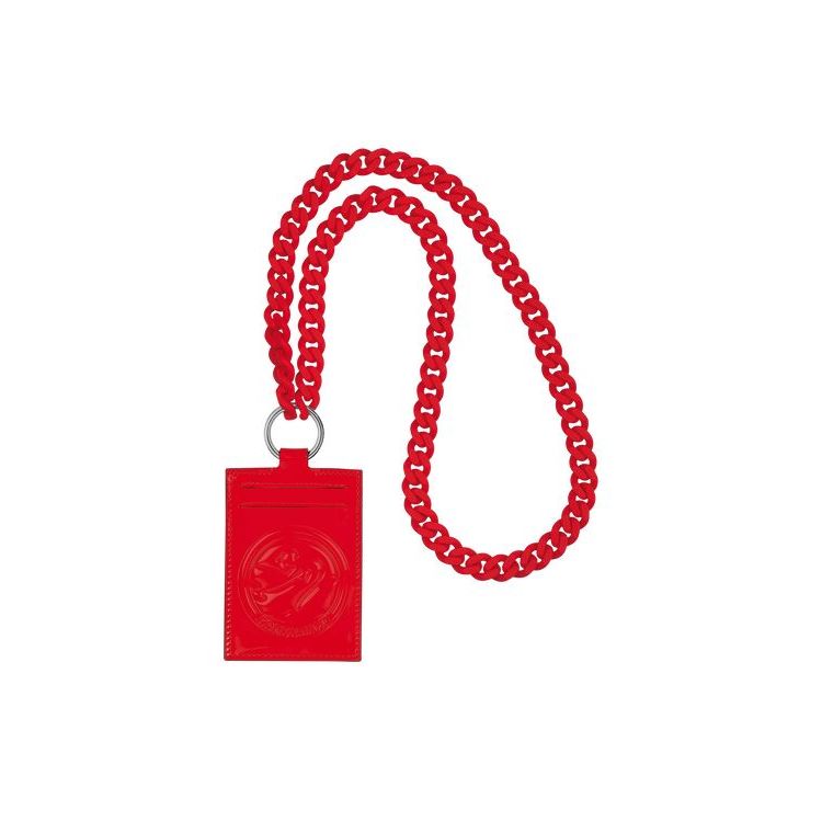 Longchamp Card With Necklace Vermilion Leren Kaarthouder Rood | 957142-GBE