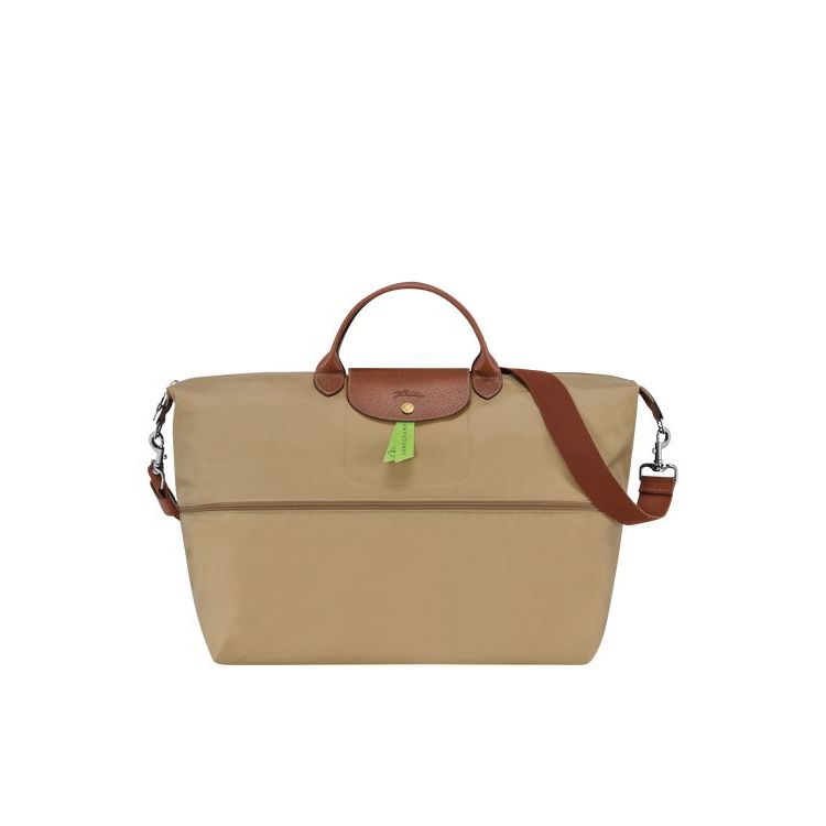 Longchamp Expandable Desert Recycled canvas Reistas Khaki | 412357-ETB