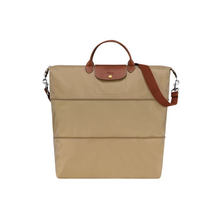 Longchamp Expandable Desert Recycled canvas Reistas Khaki | 412357-ETB