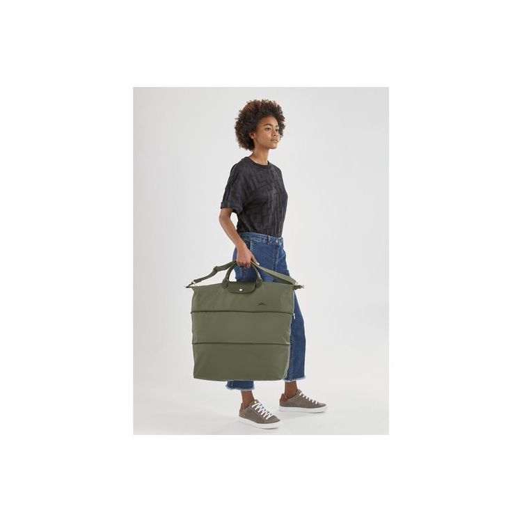 Longchamp Expandable Forest Recycled canvas Reistas Groen | 758320-ARP