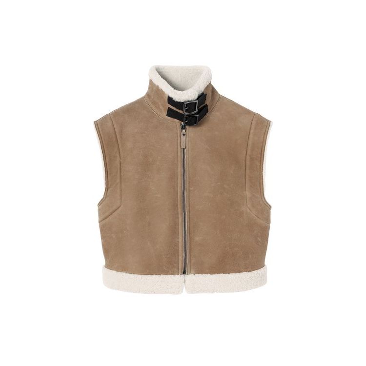 Longchamp Kort Mouwloos Vest Leren Jassen Beige | 189032-FMO