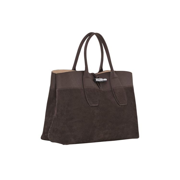 Longchamp L Ebony Leren Handtas Koffie | 324978-LBE