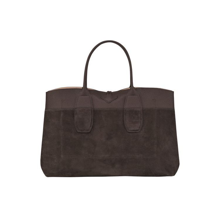 Longchamp L Ebony Leren Handtas Koffie | 324978-LBE