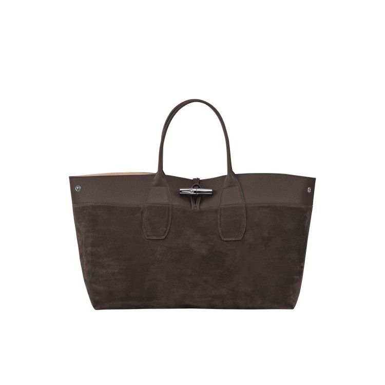 Longchamp L Ebony Leren Handtas Koffie | 324978-LBE