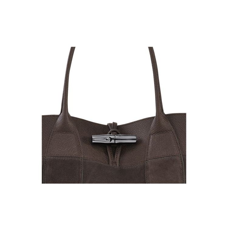 Longchamp L Ebony Leren Handtas Koffie | 324978-LBE