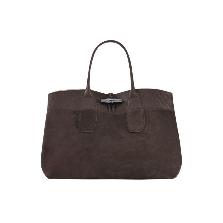 Longchamp L Ebony Leren Handtas Koffie | 324978-LBE