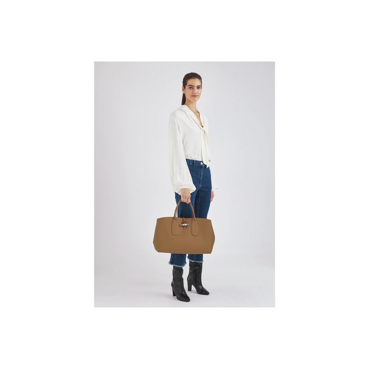 Longchamp L Leren Handtas Beige | 793461-UKO