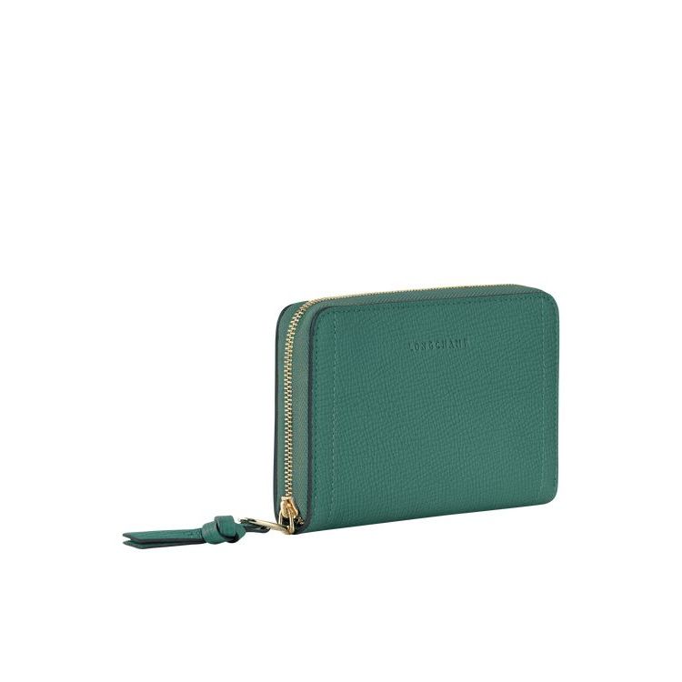 Longchamp Leren Portefeuille Grijs Groen | 639058-OMI