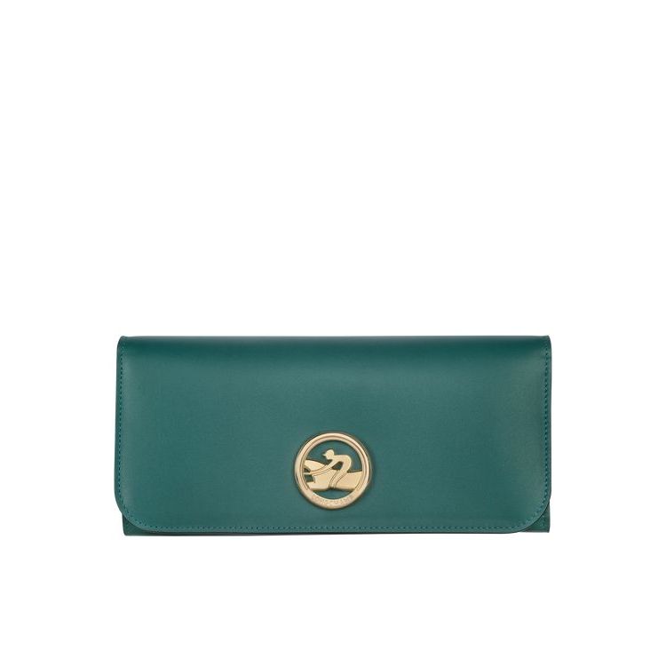 Longchamp Long Continental Leren Portefeuille Grijs Groen | 817936-EQP