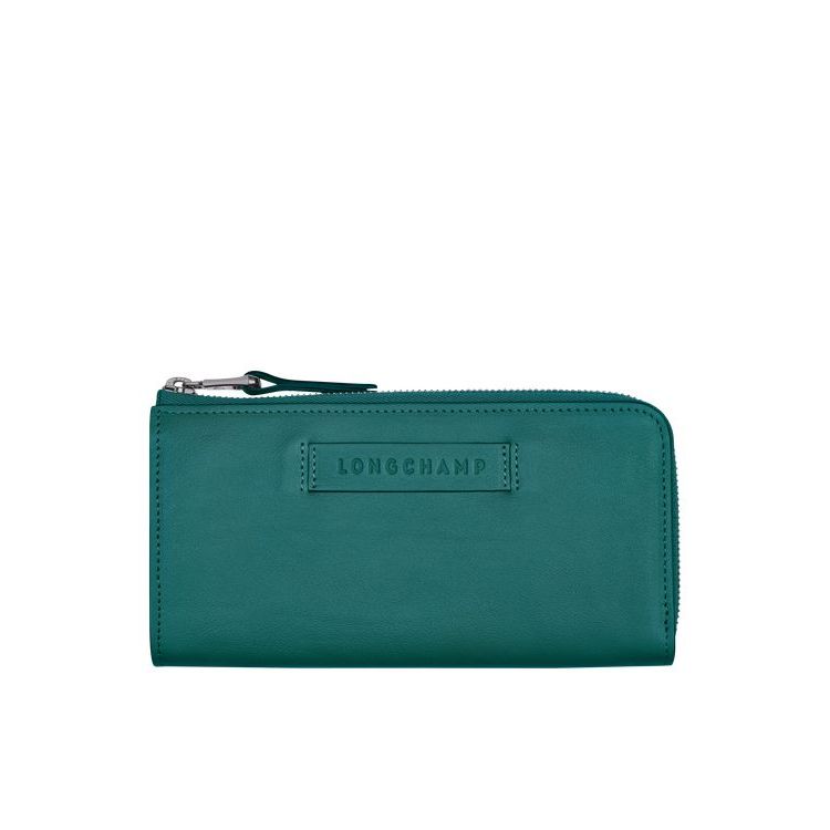 Longchamp Long With Zip Around Leren Portefeuille Grijs Groen | 123869-GVS