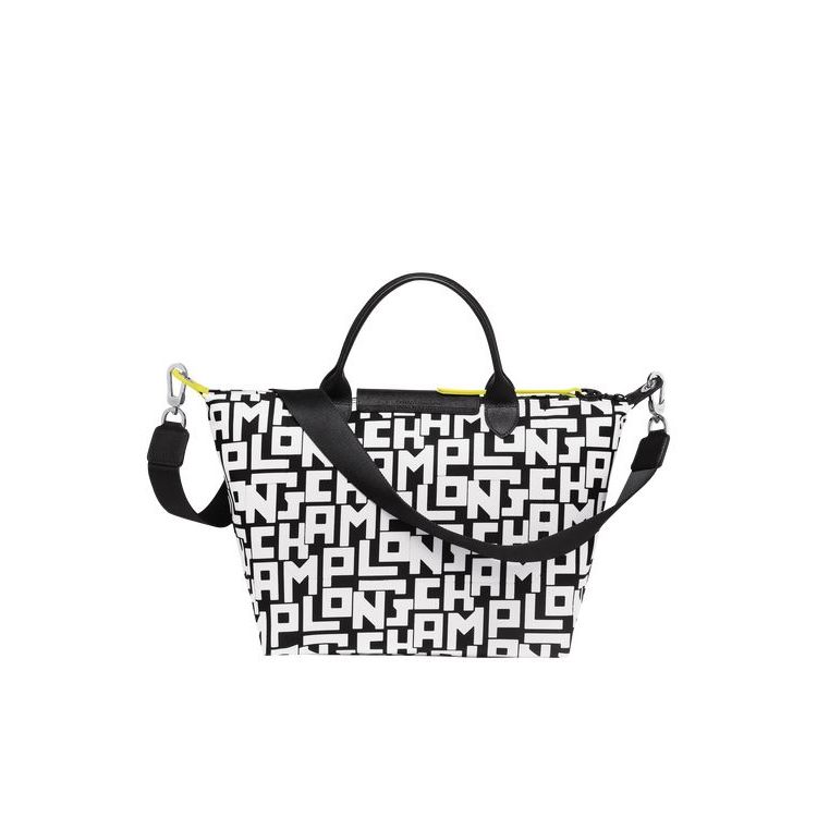 Longchamp M Canvas Handtas Zwart Wit | 416905-ZXW