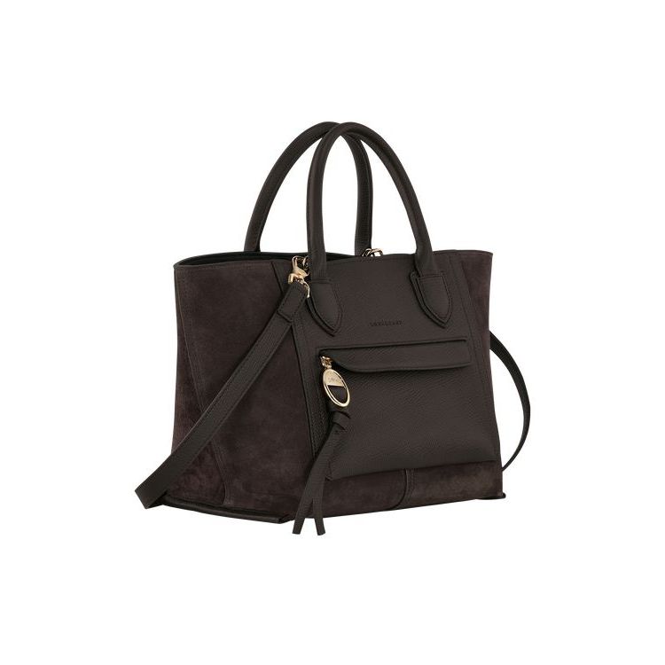 Longchamp M Ebony Leren Handtas Koffie | 264971-YZG