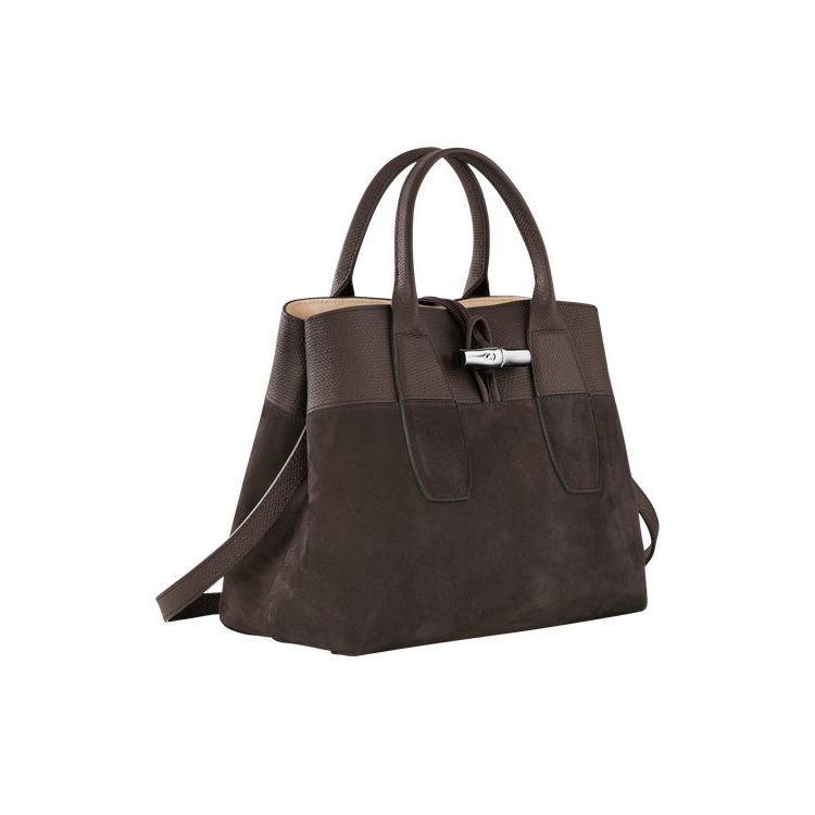 Longchamp M Ebony Leren Handtas Koffie | 452678-MCG