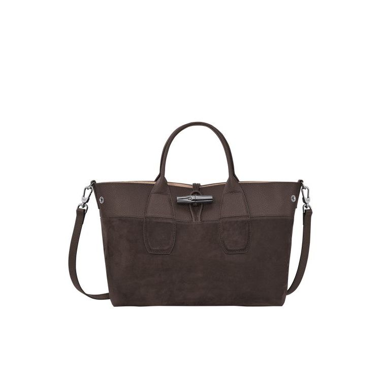 Longchamp M Ebony Leren Handtas Koffie | 452678-MCG