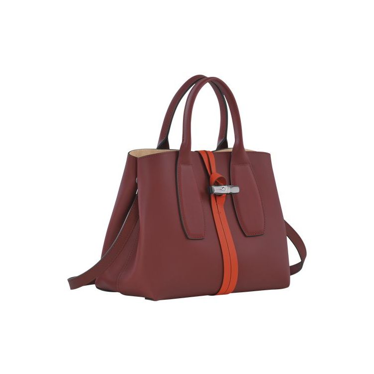 Longchamp M Leren Handtas Bordeaux Oranje | 314072-PDZ