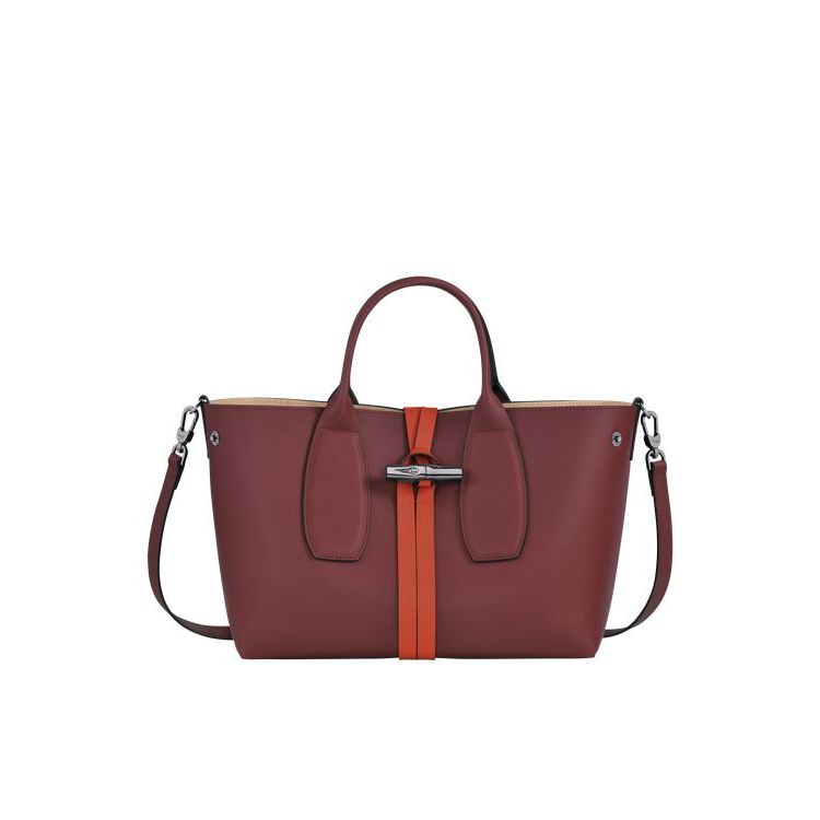 Longchamp M Leren Handtas Bordeaux Oranje | 314072-PDZ