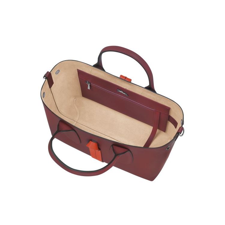 Longchamp M Leren Handtas Bordeaux Oranje | 314072-PDZ