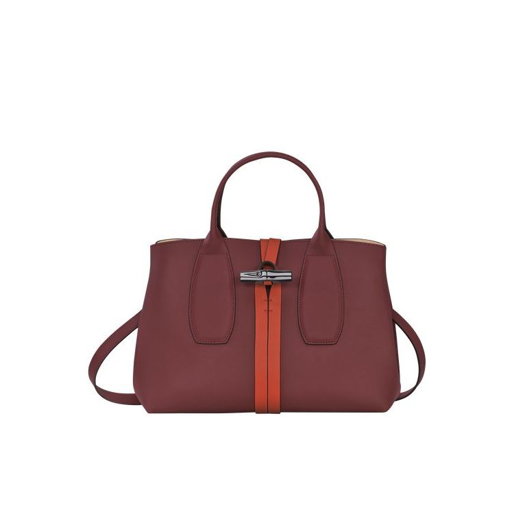 Longchamp M Leren Handtas Bordeaux Oranje | 314072-PDZ