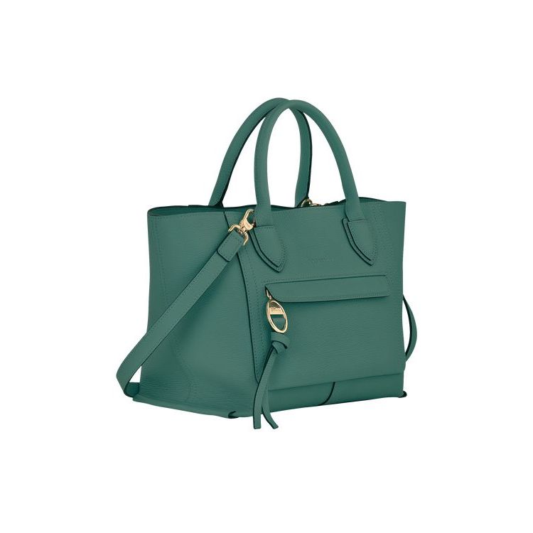 Longchamp M Leren Handtas Grijs Groen | 408275-DSE