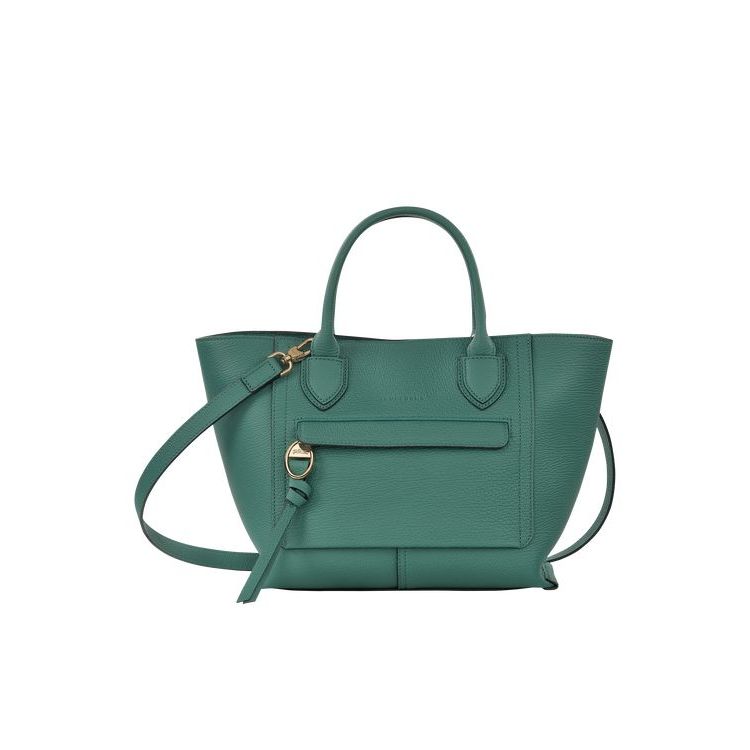 Longchamp M Leren Handtas Grijs Groen | 408275-DSE