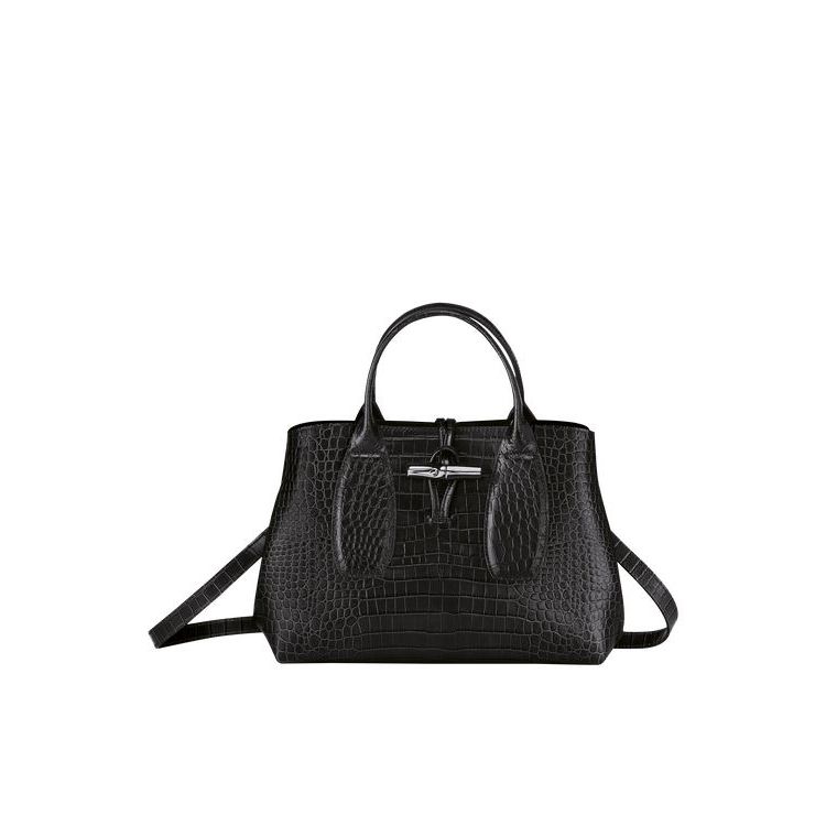 Longchamp M Leren Handtas Zwart | 128306-JDR