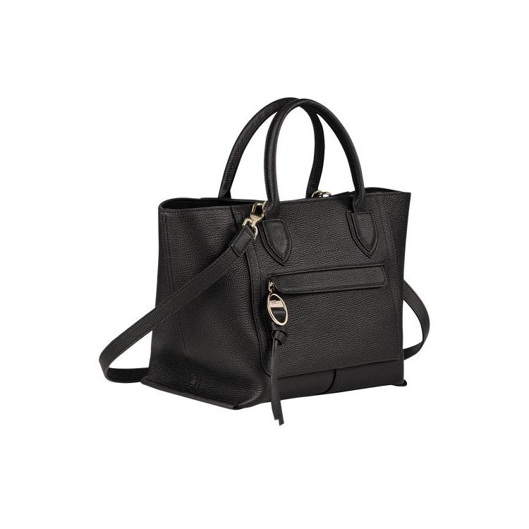 Longchamp M Leren Handtas Zwart | 569837-LKG