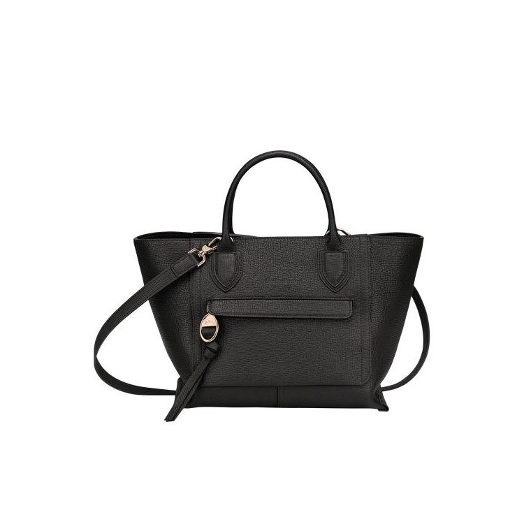 Longchamp M Leren Handtas Zwart | 569837-LKG