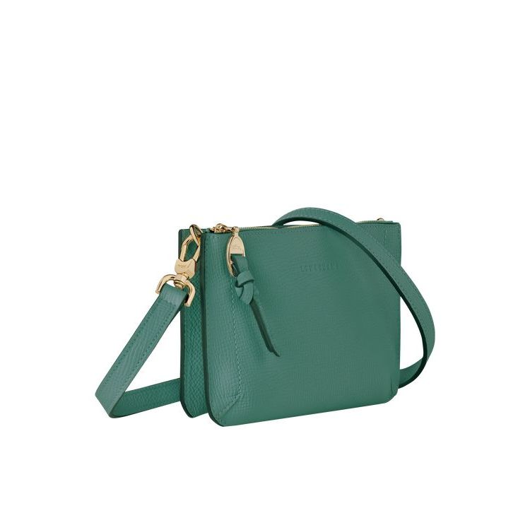 Longchamp Pouch Leren Rits Rond Portemonnee Grijs Groen | 402513-GXO