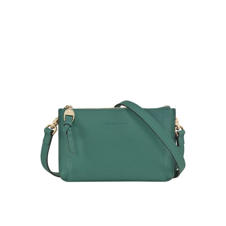 Longchamp Pouch Leren Rits Rond Portemonnee Grijs Groen | 402513-GXO