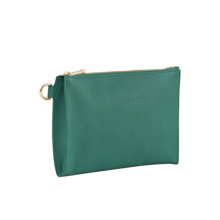 Longchamp Pouch Leren Zak Grijs Groen | 439162-ENF