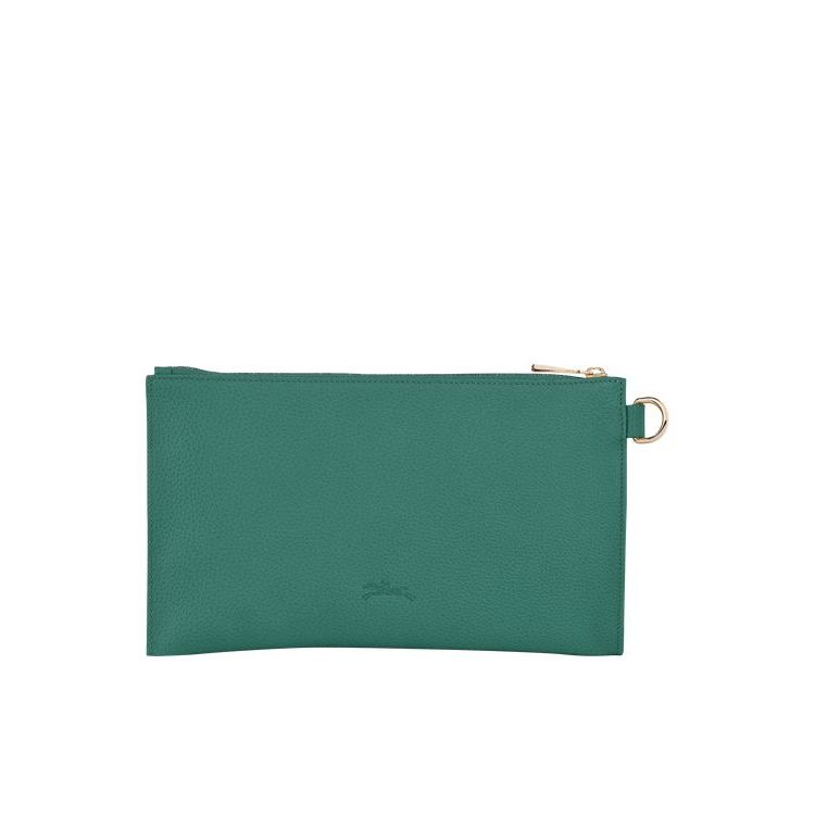 Longchamp Pouch Leren Zak Grijs Groen | 439162-ENF