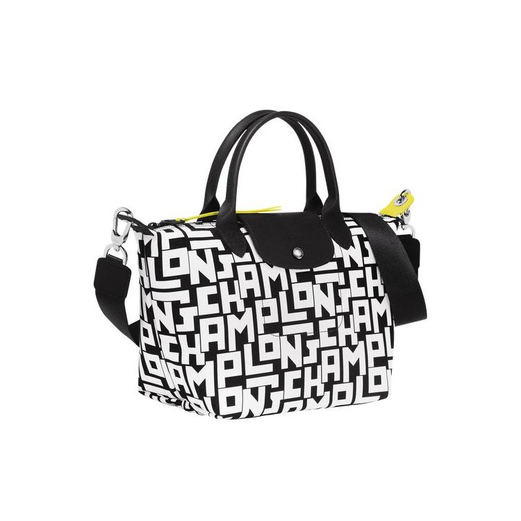 Longchamp S Canvas Handtas Zwart Wit | 135860-LSK