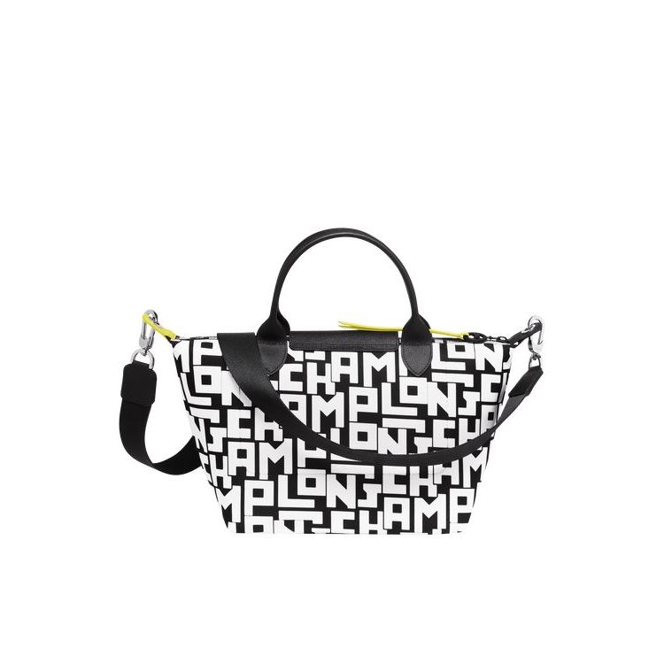 Longchamp S Canvas Handtas Zwart Wit | 135860-LSK