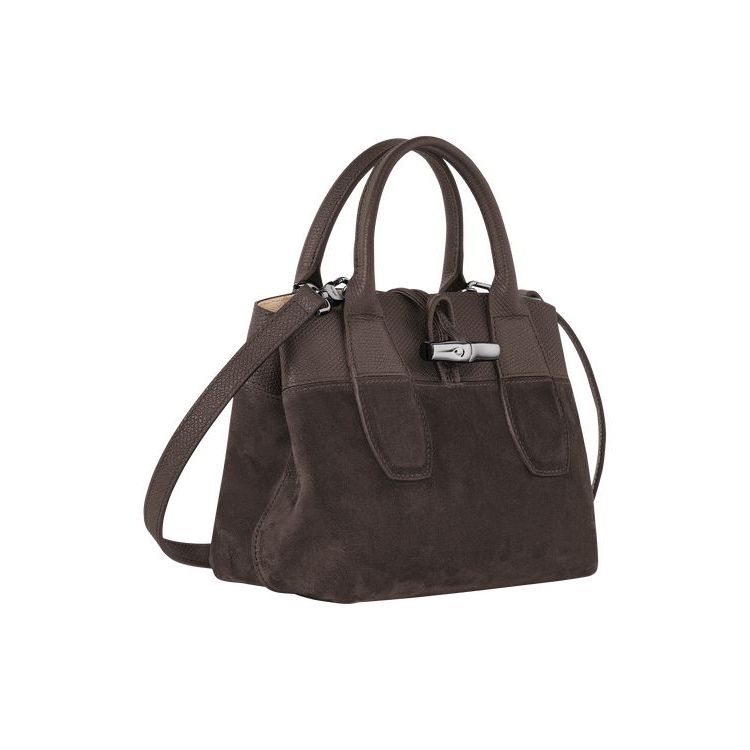 Longchamp S Ebony Leren Handtas Koffie | 860132-XPR