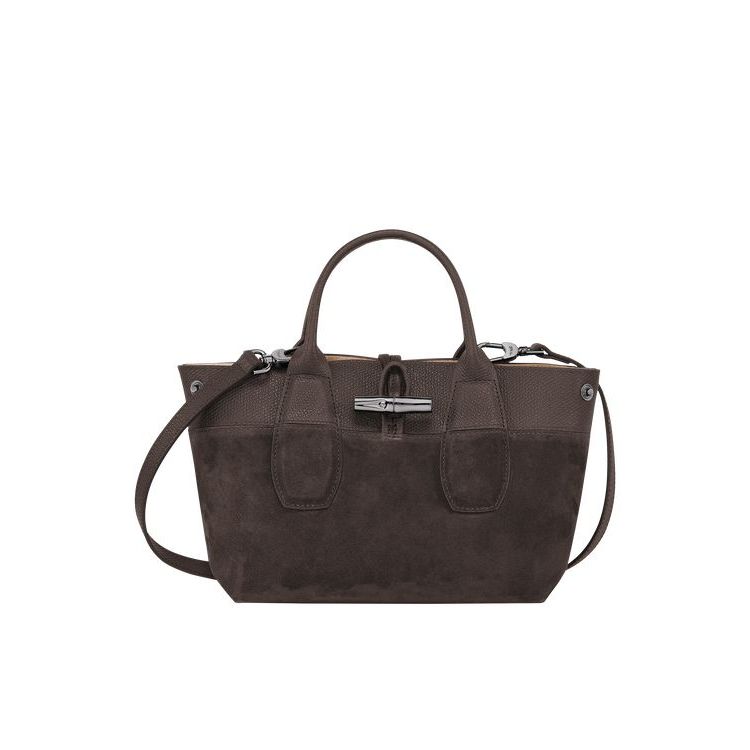 Longchamp S Ebony Leren Handtas Koffie | 860132-XPR