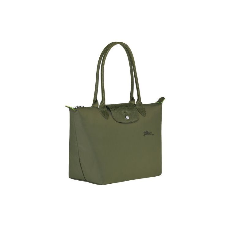 Longchamp S Forest Recycled canvas Schoudertassen Groen | 385476-UFQ