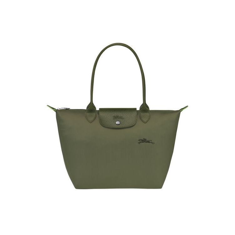 Longchamp S Forest Recycled canvas Schoudertassen Groen | 385476-UFQ